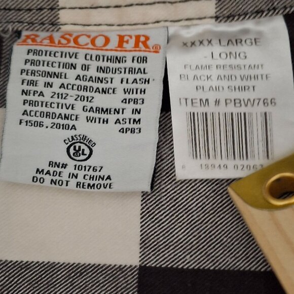 Rasco Mens Flame Resistant Shirt 4XL - Long Buffalo Plaid Black & White - Picture 4 of 7